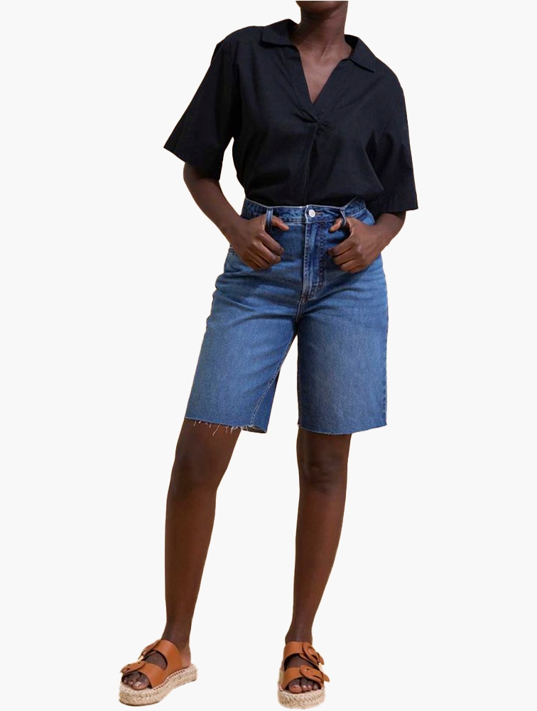 MyRunway Shop RE Medium Blue Ultra High Rise Denim Bermuda